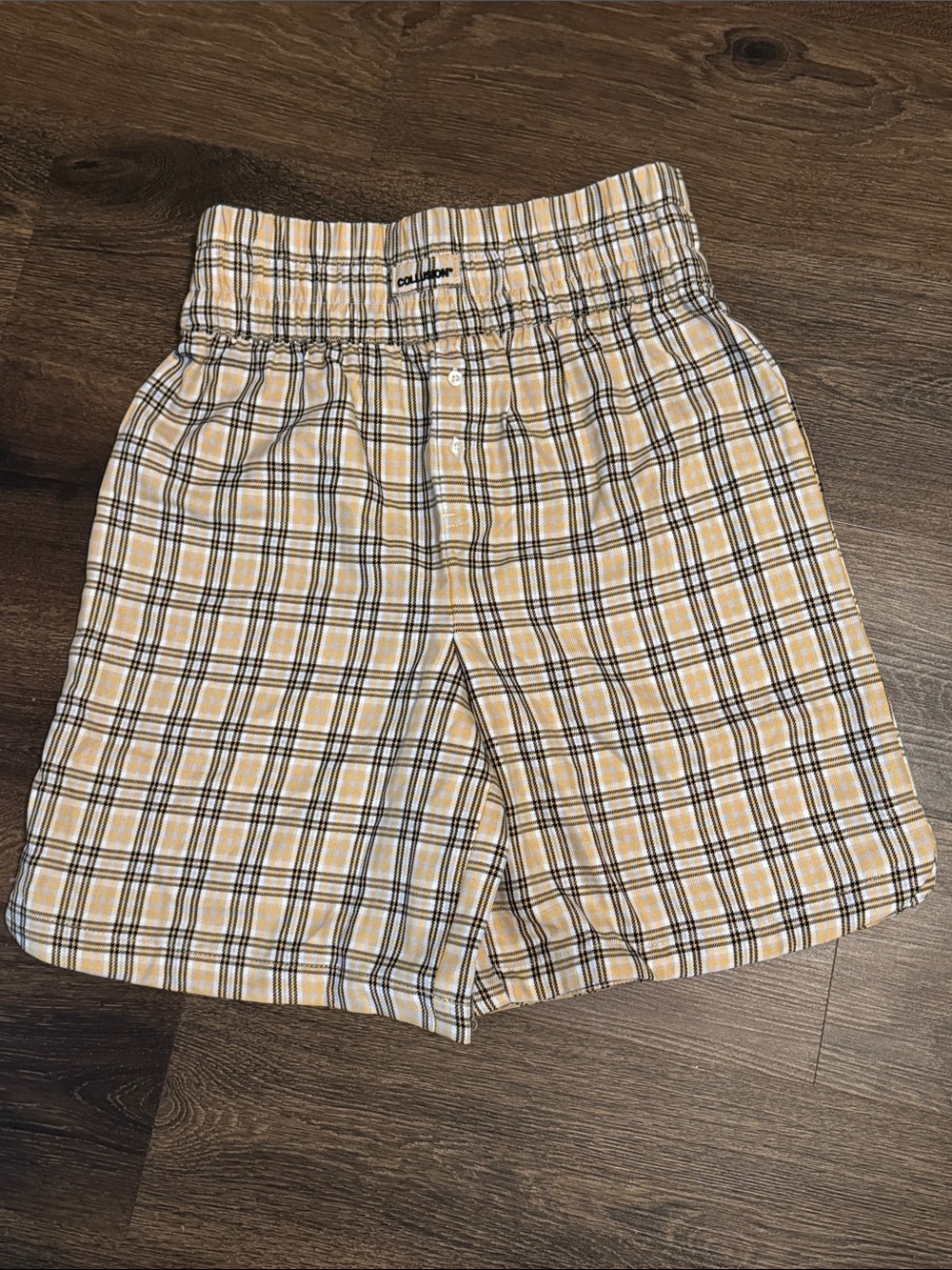 Collusion High Waist Plaid Cotton Shorts in Yellow